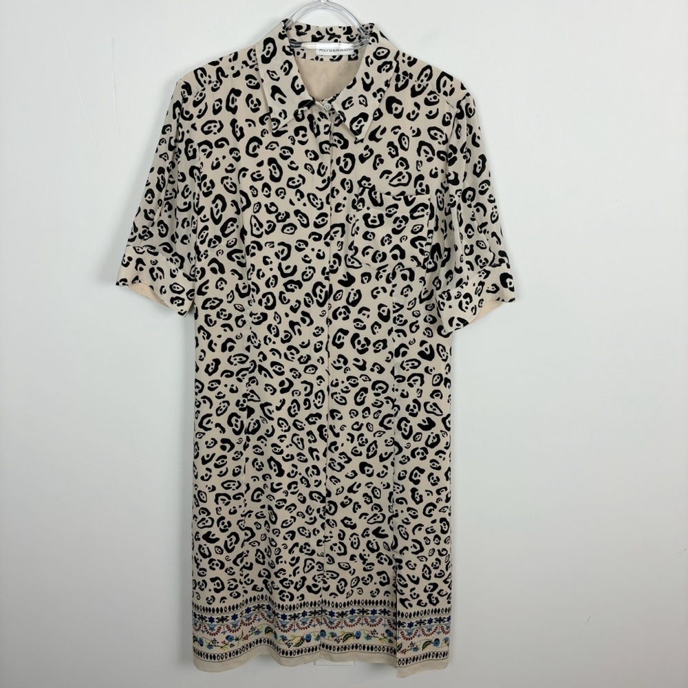 Altuzarra Beige and Black Leopard Print Short-Sleeve Shirt Dress